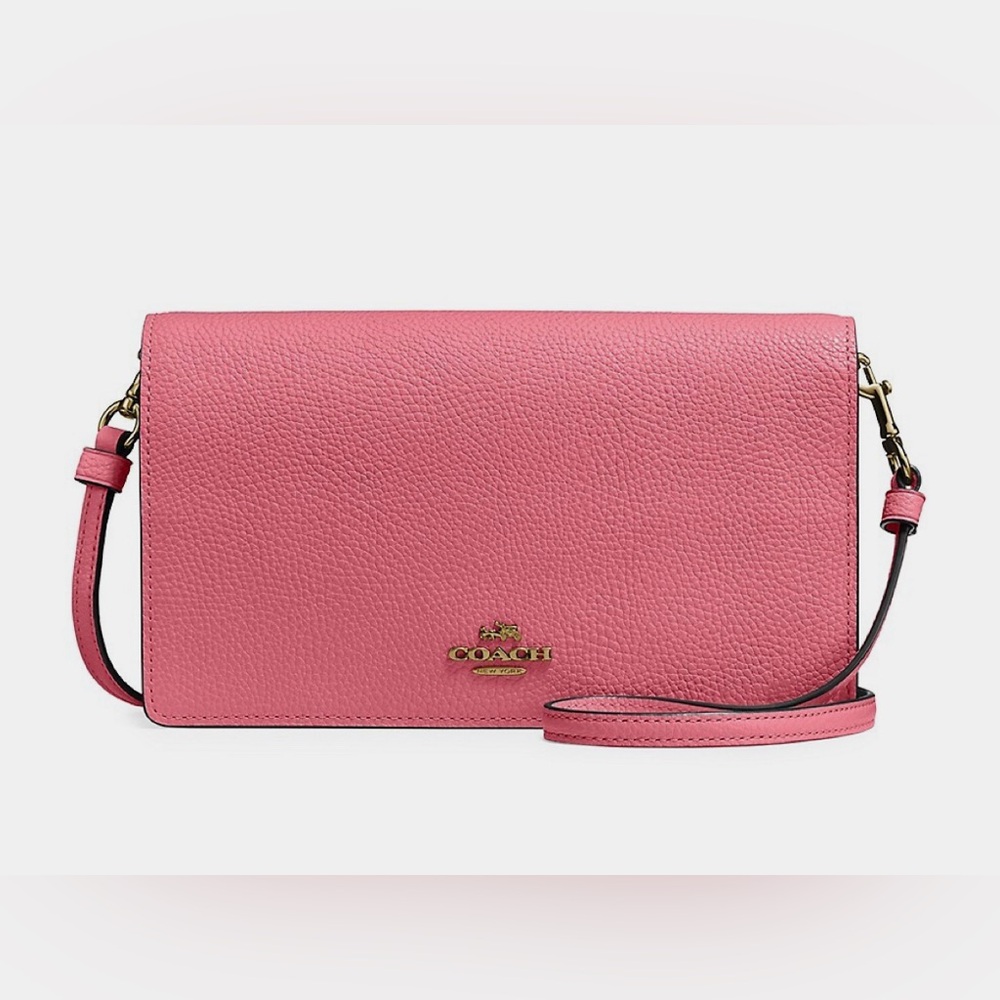 Coach Anna Pebbled Leather Foldover Crossbody Clutc